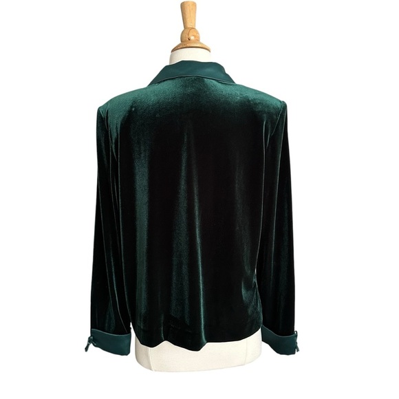 COLDWATER CREEK Dark Green Velvet & Satin Jacket Bows Whimsical Elevated Chic 12 - Picture 7 of 12